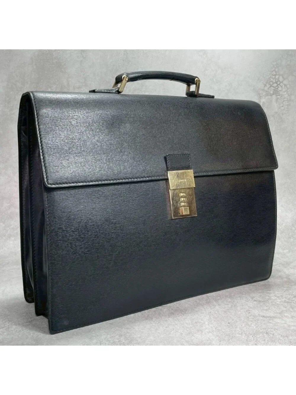 Gucci Handbag Briefcase Black Gold Leather
